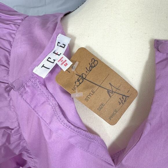 NWT- TCEC Ruffle Trim Cotton Top Purple Women's Size Medium - Picture 4 of 6